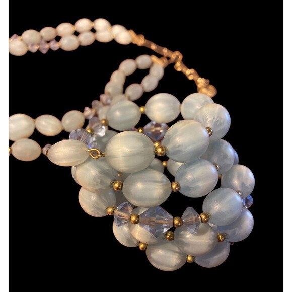 Signed LISNER Vintage Necklace and Bracelet Blue Thermoset Bead Retro Crystal - Picture 6 of 6